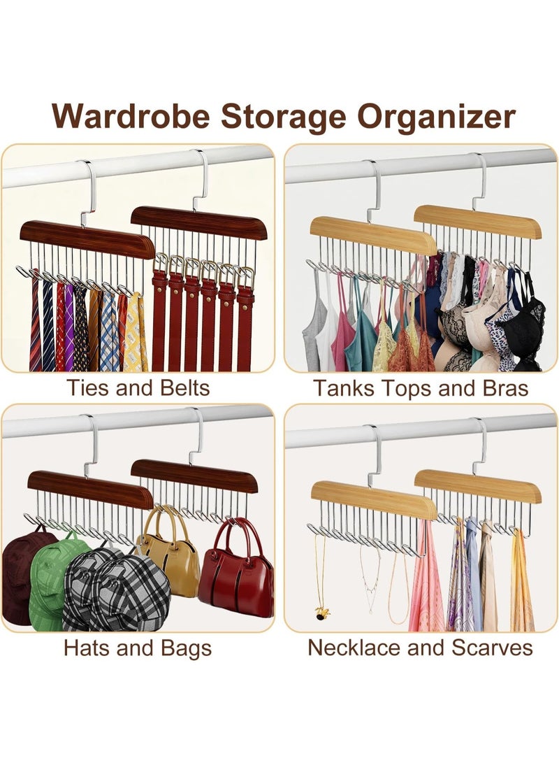 8 Hooks Space Saving Tie Rack 2 Pack, Premium Wood & Steel Non-Slip Storage Hanger, Adjustable Closet Organizer for Belt, Scarf, Bra, Tie, Swimsuit, Jewelry | Durable Wardrobe Hanging Solution - Image 2